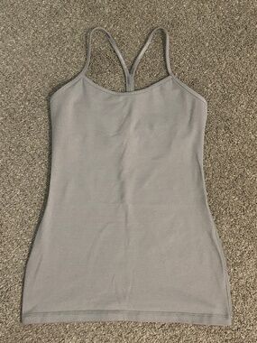 Lululemon Power Y Tank Top Size 6 Gray Striped Built-in Shelf Bra Racerback
